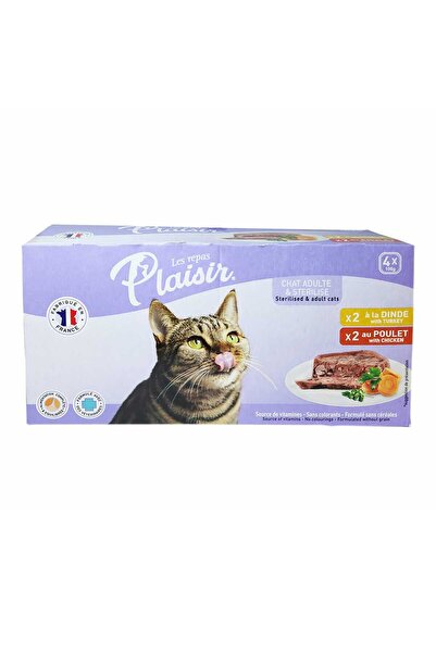 Plaisir طعام القطط البالغة، باتيه الديك الرومي والدجاج، وجبة رطبة ناعمة للقطط البالغة