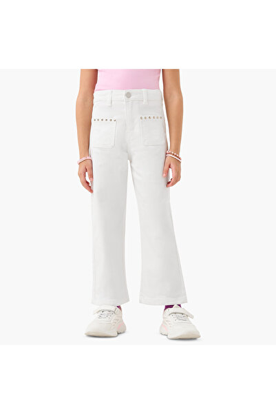 Juniors بنطلون جينز للبنات بجيوب - قطن - خصر بأزرار - مقاس عادي