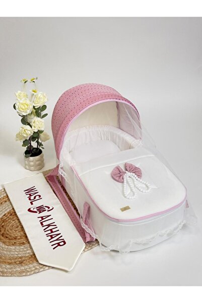 WASL ALKHAIR سرير أطفال متنقل بمقعد مبطن سميك ومواد عالية الجودة .لون وردي مع...