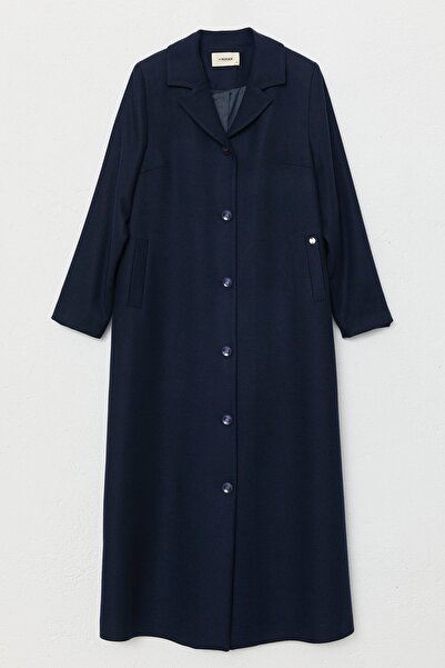 Nihan Büyük Beden Mono Kapama Manto Lacivert