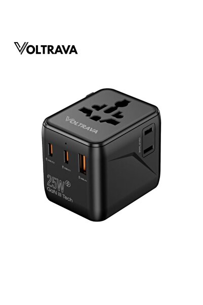Voltrava PD 25W GaN Universal Travel Adapter Fast Charger International Multi Plug Wall Socket Power