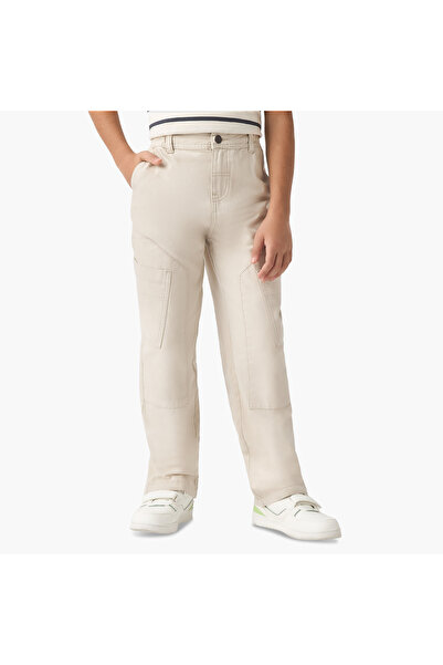 Juniors Solid Pants with Pockets and Button Closure