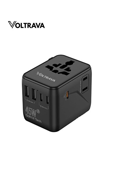 Voltrava Universal Travel Adapter 2500W PD 45W Power Plug with 2 AC Outlets, 3 USB-C & 2 USB Ports
