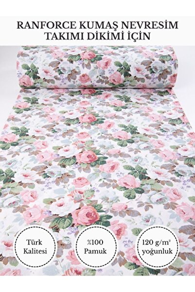 FabricMarket Renkli Baskılı Ranforce Kumaş – %100 Pamuk Nevresimlik Kumaş, 24...