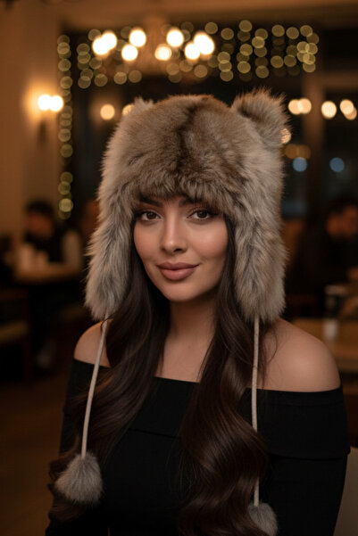 shop Kurt Figürlü Peluş Şapka - Kulaklı ve Kuyruk Detaylı Suni Kürk Bere -Uni...