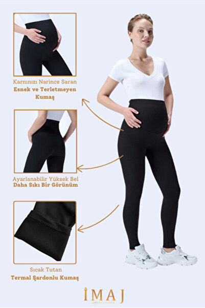 İmaj 585 أسود اللون حراري مبطن بالصوف يحافظ على الدفء ومرن للغاية وفعال وقابل للتعديل للغاية عند الخصر للحوامل T