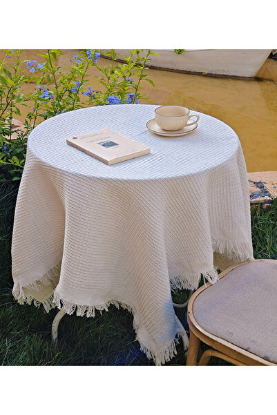 Generic Outdoor Camping Tablecloth Cotton Yarn Fringe Background Cloth Cover Table Mat Tablecloth 90x90cm
