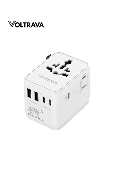 Voltrava Universal Travel Adapter 2500W PD 45W Power Plug with 2 AC Outlets, 3 USB-C & 2 USB Ports