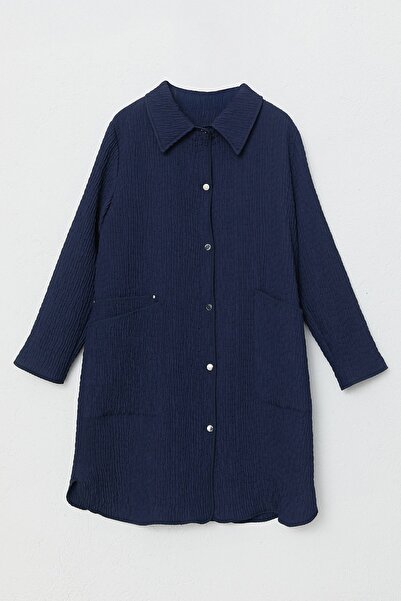 Nihan Büyük Beden İnce Kapitone Biye Detaylı Kap Lacivert