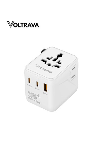 Voltrava Universal Travel Plug Adapter with 2 AC Outlets, PD 20W QC Fast Charging, Dual USB-C Ports