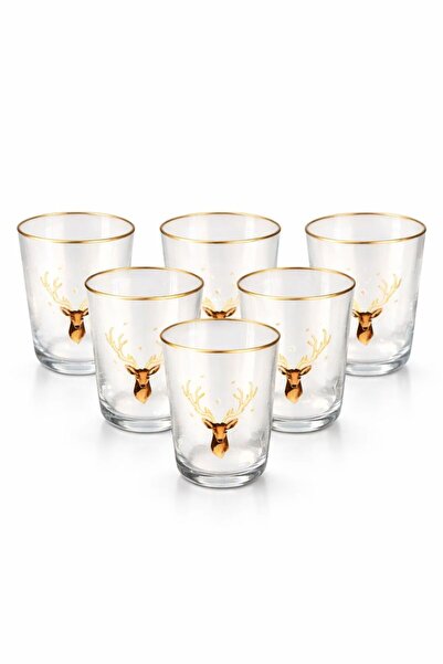Porland Jingle Collection 6-Piece Deer Patterned Water Glass Set 315 ml – Gold Glass with Gold Detailing