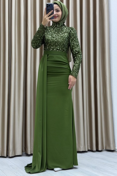 Matik Abiyem Sequin Embroidered Long Sleeve D Draped Maxi Length Stylish Even...