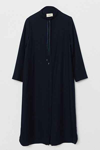 Nihan Büyük Beden Bağcık Detaylı Manto Lacivert