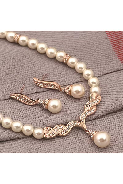 EBYY Şık tasarımlı inci kolye küpe takımı