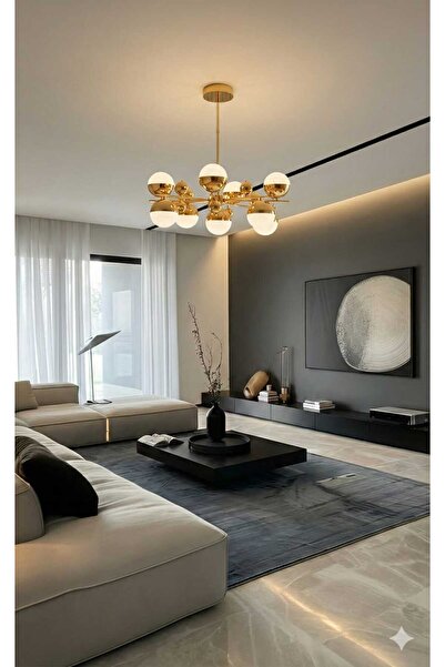 AURA LIGHTING 8+1 Modern Gold 3 Renk LED Kumandalı Ayarlanabilir Salon Avizes...
