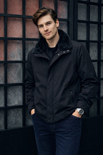 İmza Black Mock Neck Slim Fit Classic Coat 1008255154