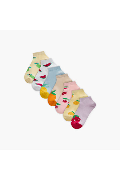 Juniors Fruit Print Ankle Length Socks - Set of 7