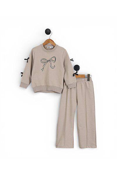 VOY KİDS Set de trening pentru fete, cu detaliu de fundă, pantaloni largi, model DAR KALİF, 4-10 ani, de tranziție 2 șiruri, set de 2 piese