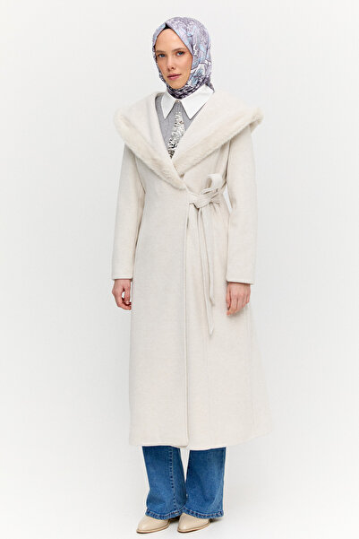 Setrms Suni Kürk Kapüşonlu Kuşaklı Kaban