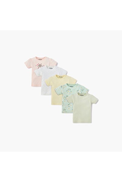Juniors Printed T-shirt with Short Sleeves and Button Closure - Set of 5
