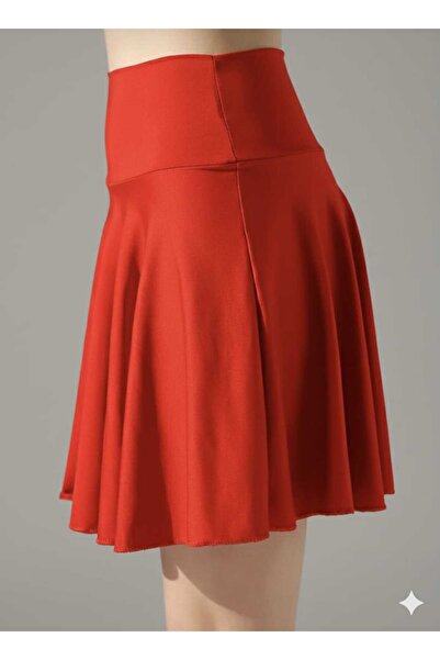 SUERTO Red Women's High Waist Skirt with Shorts & Sports Skirt Stretchy Fabric