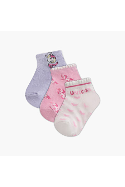 Juniors Unicorn Print Ankle Length Socks - Set of 3