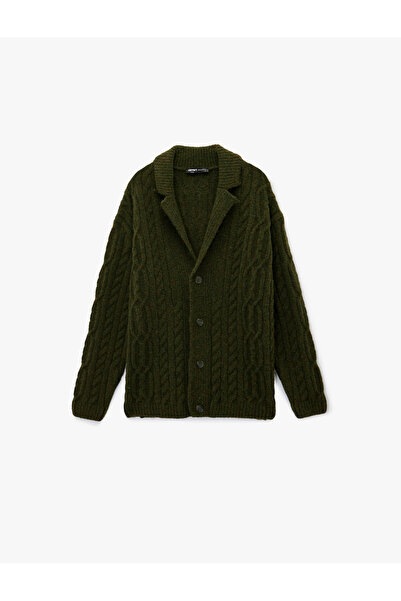 Koton Long Sleeve V-Neck Textured Buttoned Knitwear Cardigan