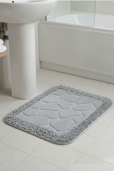ALAS سجادة حمام منقوشة بنمط الحجر الرمادي مصنوعة من القطن بنسبة 100% مقاس 50 × 60 سم - منشفة قدم مزخرفة قابلة للغسل في الغسالة
