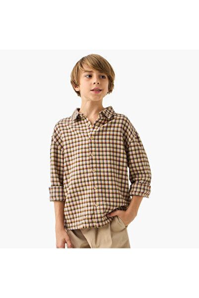 ELIGO قميص منقوش بياقة وأكمام طويلة