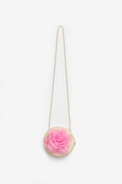 Le Mabelle Girl's Straw Bag with Pink Rose Detail