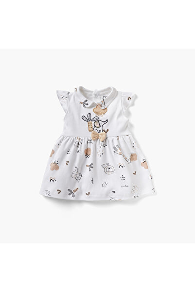 Juniors Animal Print A-line Dress with Collar and Short Sleeves