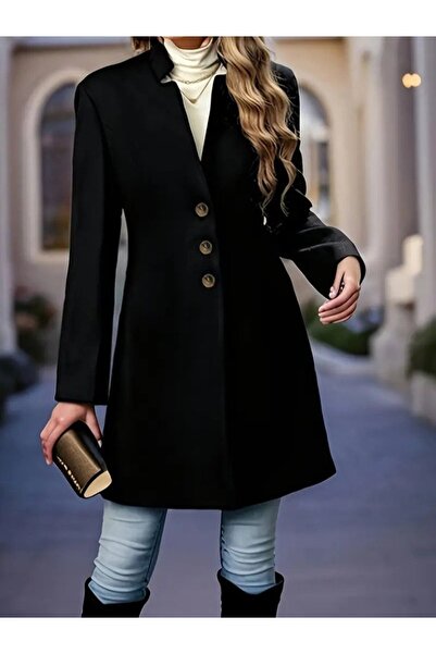 buğrahayalin Women's Long Sleeve Court Collar Buttoned Front Imported Cashmer...