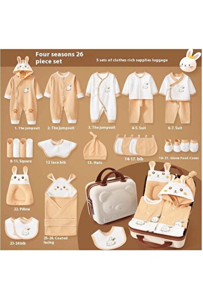 Generic Newborn Baby Gift Set 26-Piece with Suitcase Bag – Soft Cotton Clothing Set with Hooded Blanket, B