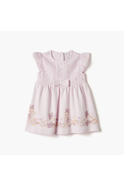 Disney Minnie Mouse and Daisy Duck Print Dress with Schiffli Detail