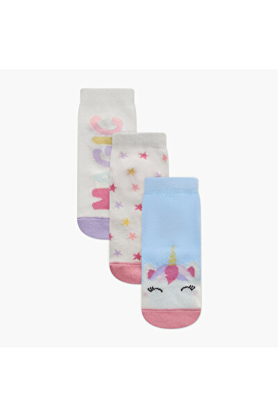 Juniors جوارب بطول الكاحل بطبعة يونيكورن - مجموعة من 3 قطع