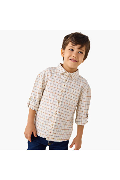 Juniors Checked Shirt with Pocket and Long Sleeves