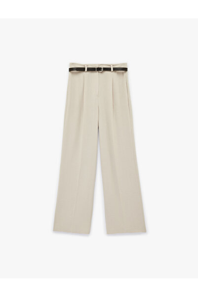 Koton Aerobin Fabric Belted Long Straight Wide Leg Pants