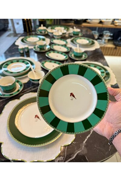 Onedekor 48 Parça Porselen Bird Green Qush Kahvaltı Seti