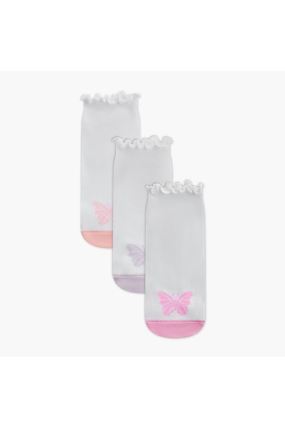 Juniors جوارب قصيرة بنقشة فراشات - طقم من 3 قطع