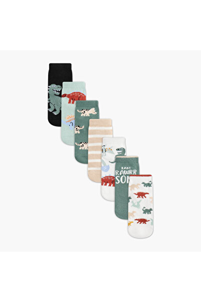 Juniors Dinosaur Print Ankle Length Socks - Set of 7