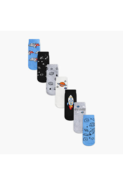 Juniors Space Print Ankle Length Socks - Set of 7