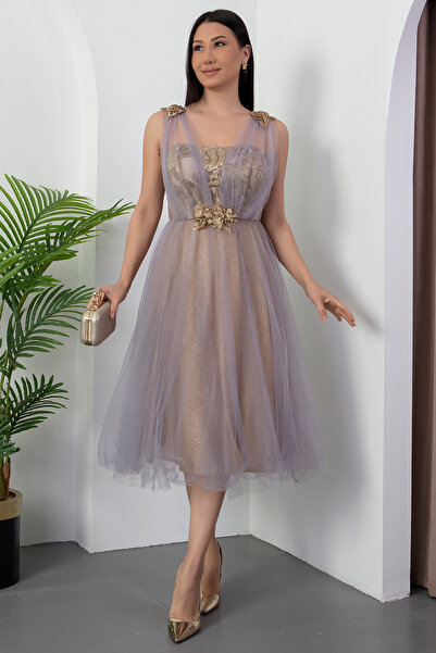 PULLIMM Βραδινό φόρεμα με λεπτομέρειες από τούλι Y-1039