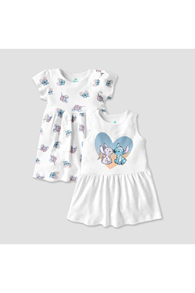 Disney Stitch and Angel Print Dress with Round Neck - Set of 2