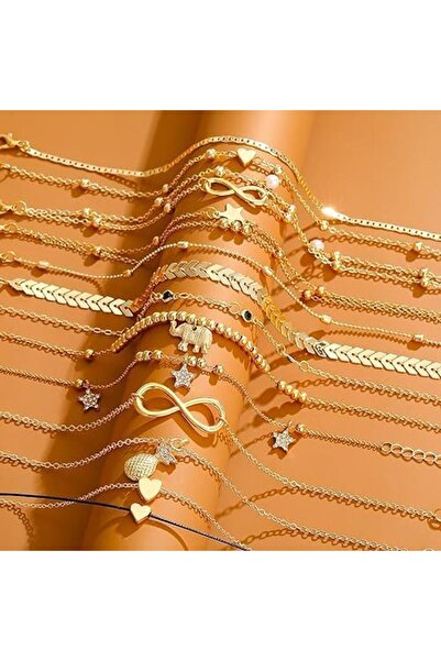 Arabest طقم أساور للكاحل للنساء مكون من 12 قطعة، ذهبي رقيق متعدد الطبقات قابل للتعديل، مقاوم للماء