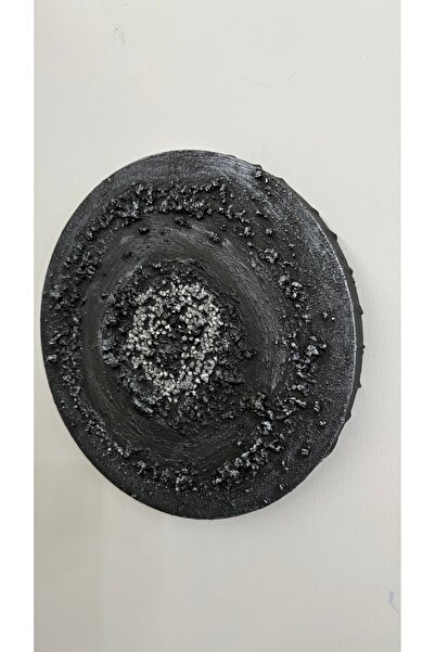 Store BesArt- Dokulu Tablo - siyah- reçine taş detaylı özel tasarım daire tuval