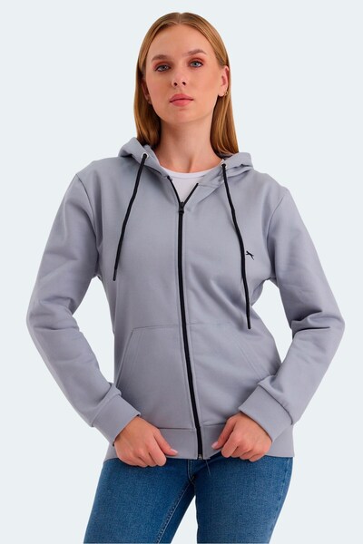 Slazenger Comfortable Hooded Women's Sweatshirt with Pockets Gray