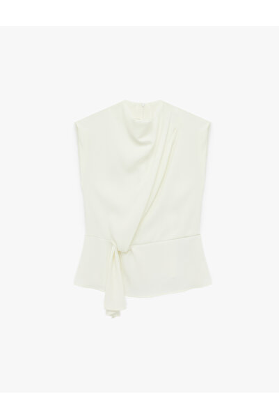 Koton Mock Neck Draped Sleeveless Blouse with Tie-Up Detail