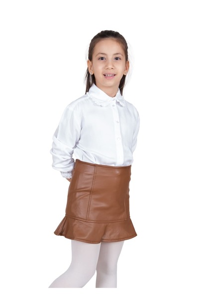 Ozmoz By Mukadder Özden Velvet-Lined Faux Leather Winter Girls' Skirt