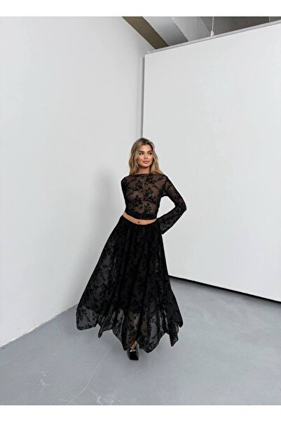 KECHİ WOMAN Tulle Embossed Lined Flared Skirt