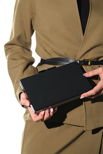 LuviShoes Viador Black Suede Stone Detailed Women's Evening Dress Bag